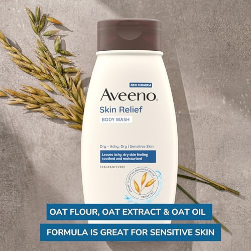 Aveeno Skin Relief Body Wash, Fragrance-Free with Triple Oat Formula, Gentle Daily Cleanser for Sensitive Skin Leaves Itchy, Dry Skin Feeling Soothed & Moisturized, Soap-Free, 18 fl. oz